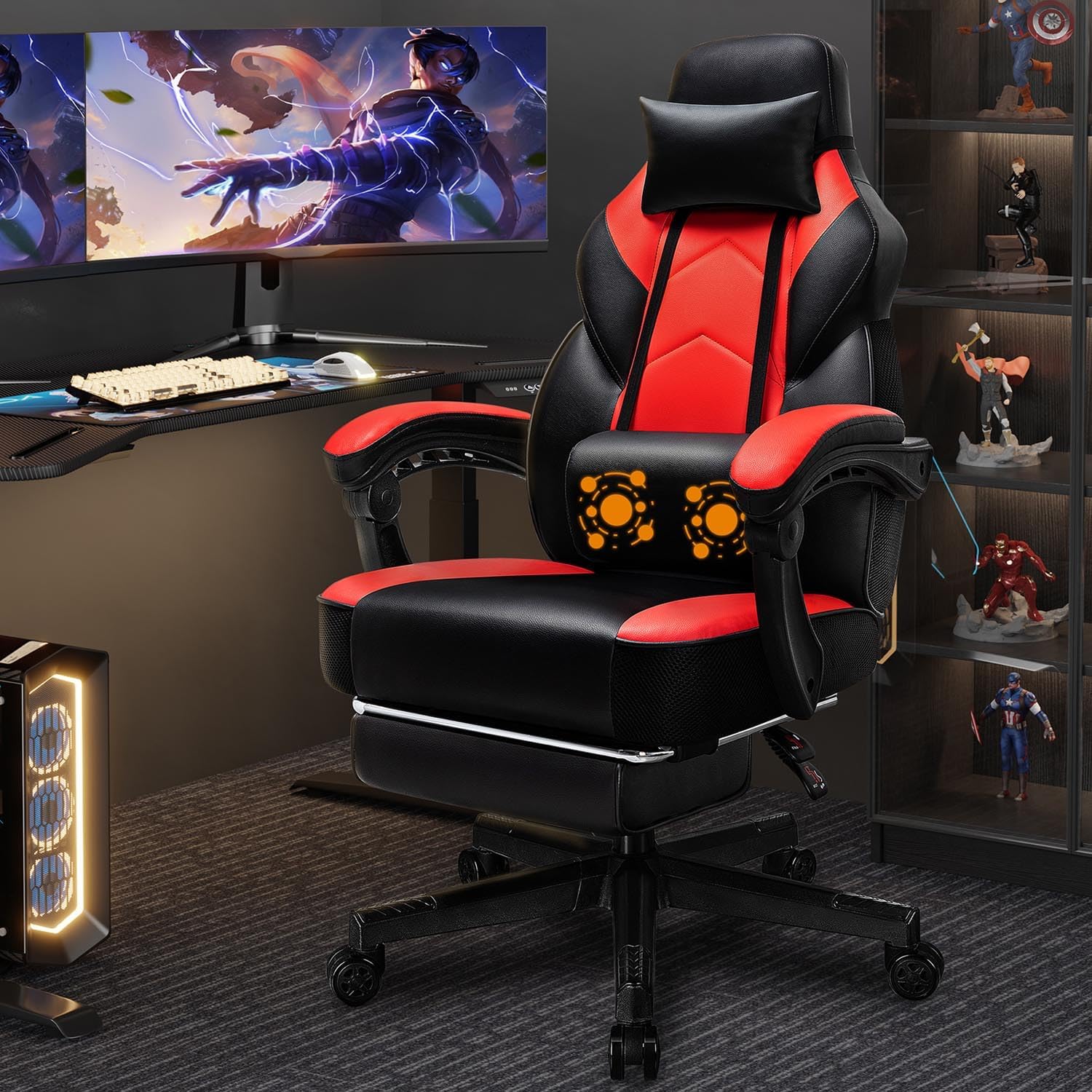 Ergonomic Office Chair - Gaming Chair with Footrest, Massage Lumbar